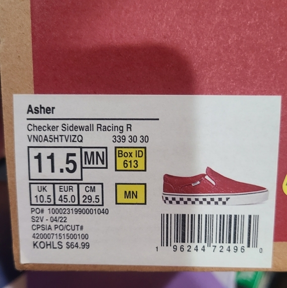 New Vans Asher Men's Canvas Checker Race Sidewall Race Slip On Skate Sneakers … - Picture 4 of 8